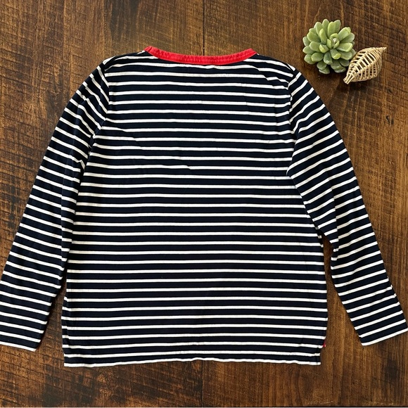 Boden | Breton Navy & White Cotton Long Sleeve Tee w/Red Trim Crewneck, Size 10 - Picture 3 of 8